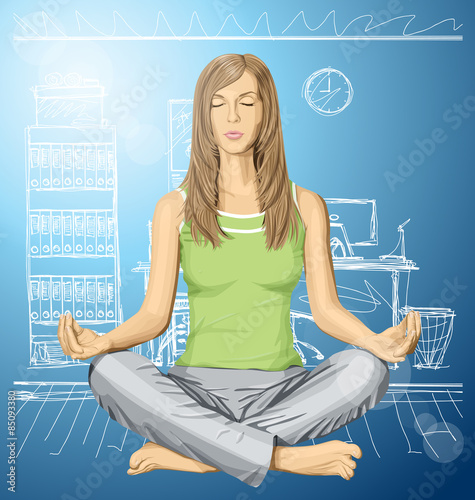 Vector woman meditating in lotus pose