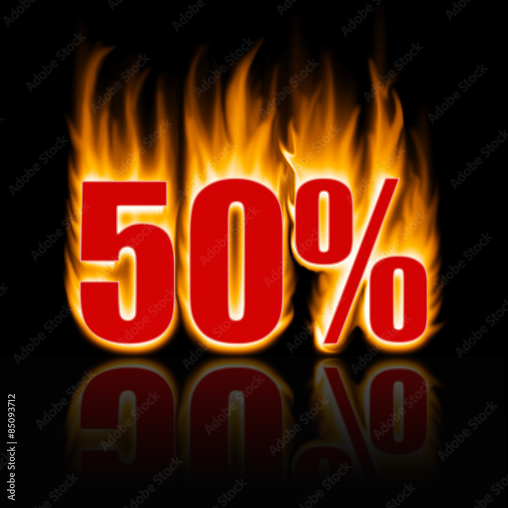 Remise -50% en rouge avec flammes Remise -50% en rouge avec flammes