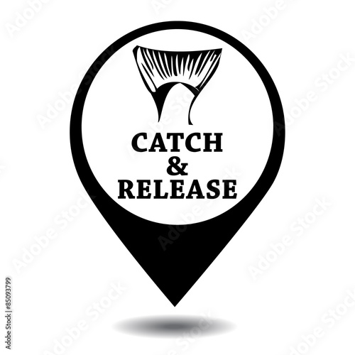 vector emblem fishing catch & release with tail and lettering in