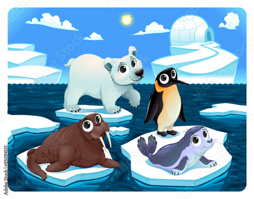Polar animals on the ice