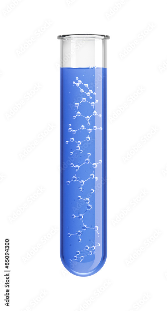 Test tube with molecule atom submerged Test tube with molecule atom submerged