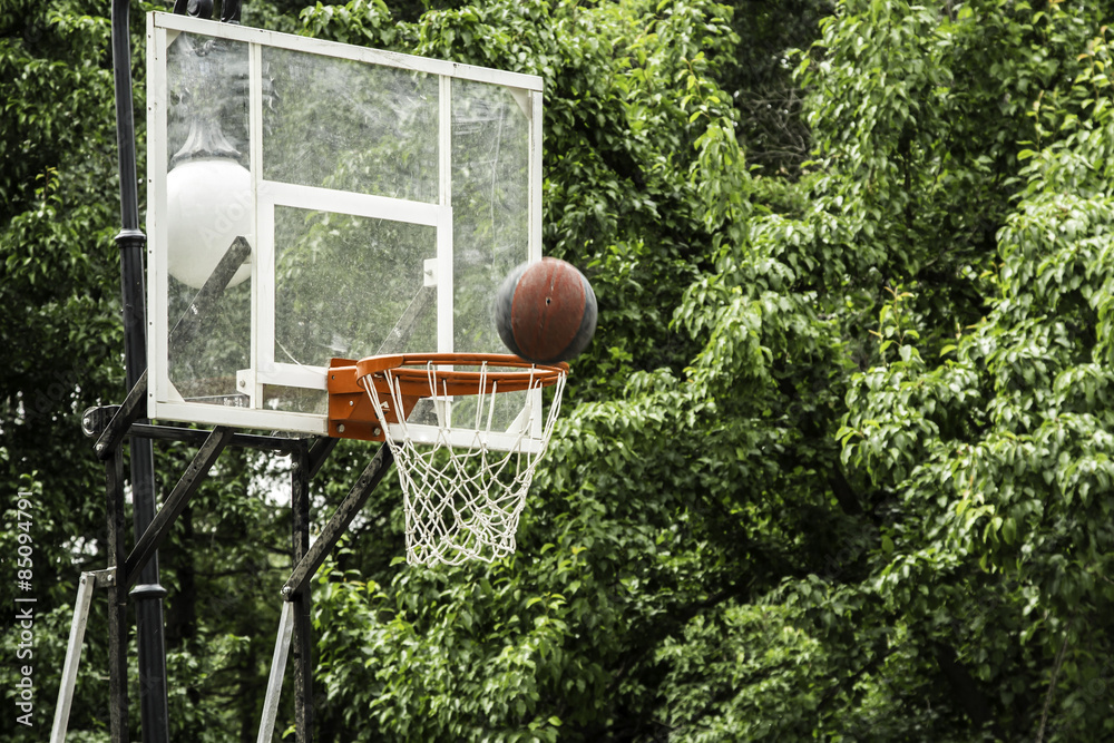 A ball in the net. Outdoor activity