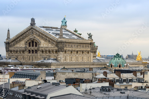 Palais Garnier(Opera House) with roofs of Paris.