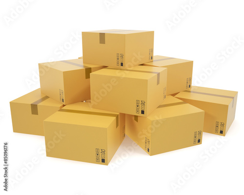 A pile of cardboard boxes isolated on white background for the © rost9