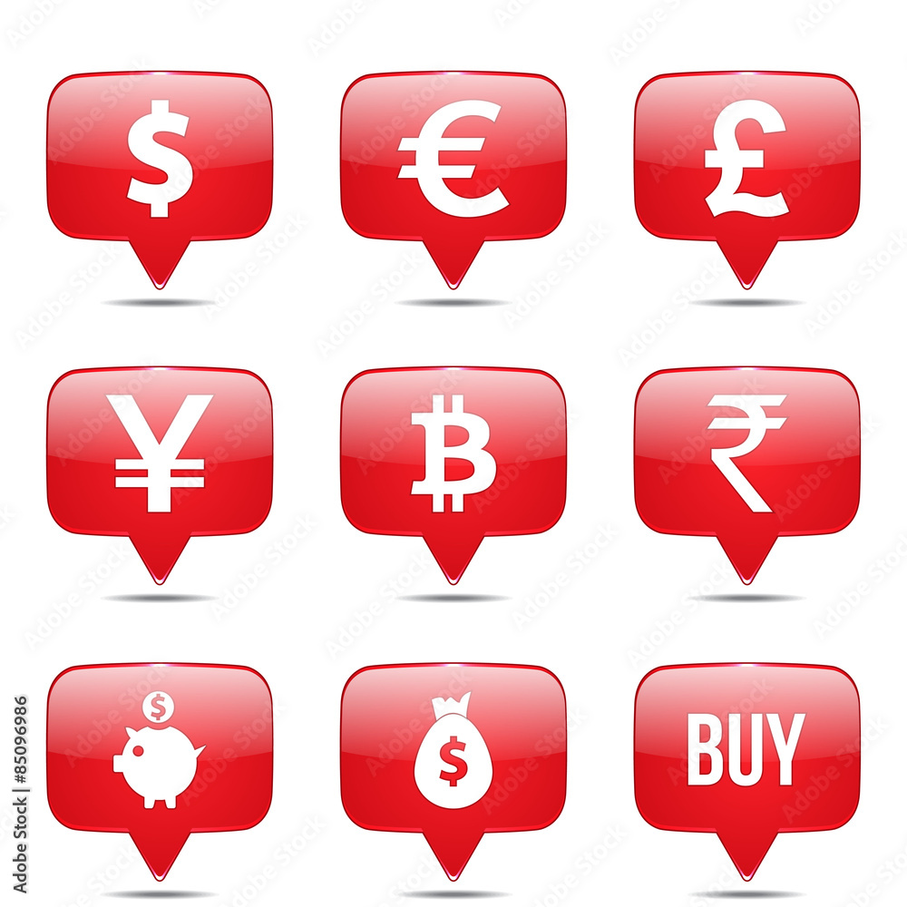 Obraz premium Currency Sign Square Vector Red Icon Design Set
