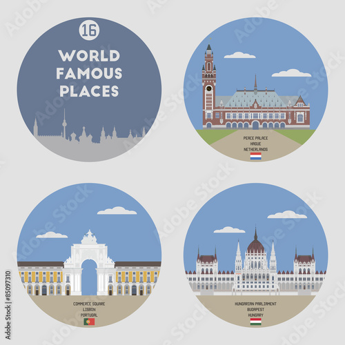 Canvas Print World famous places. Set 16