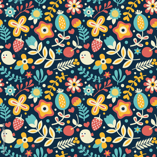 Seamless pattern with birds and flowers © ejevyaka