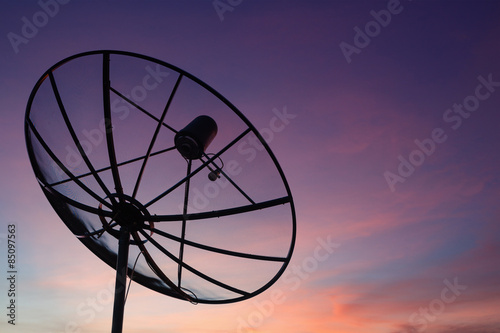 Satellite dish at sky sunset communication technology network