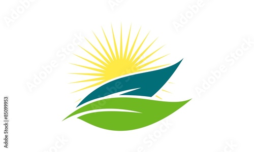 Fototapeta Naklejka Na Ścianę i Meble -  Leaf And Sun Logo Template