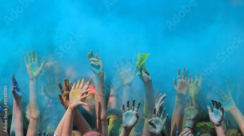 Holi festival  with colorful hands photo