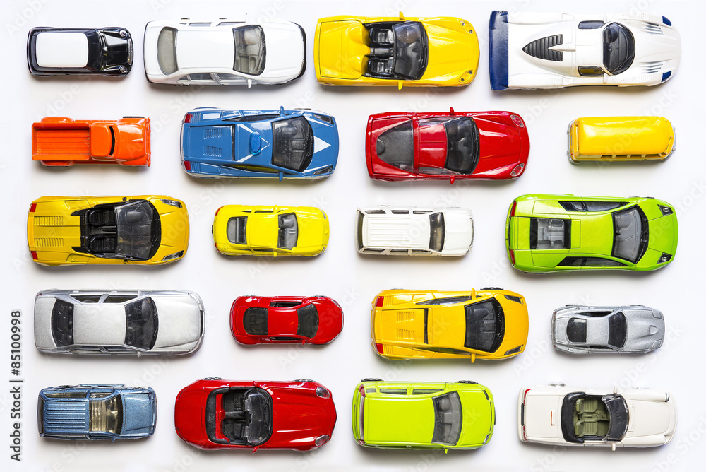 Fototapeta premium Overhead view on colorful car toys
