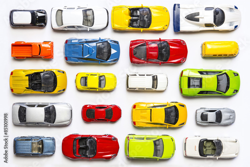Overhead view on colorful car toys photo