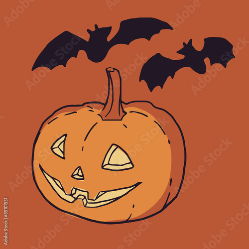 Halloween Jack-o-Lantern carved pumpkin with bats