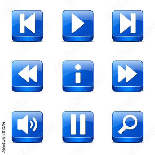 Multimedia Controller Square Vector Blue Icon Design Set © rizwanali3d
