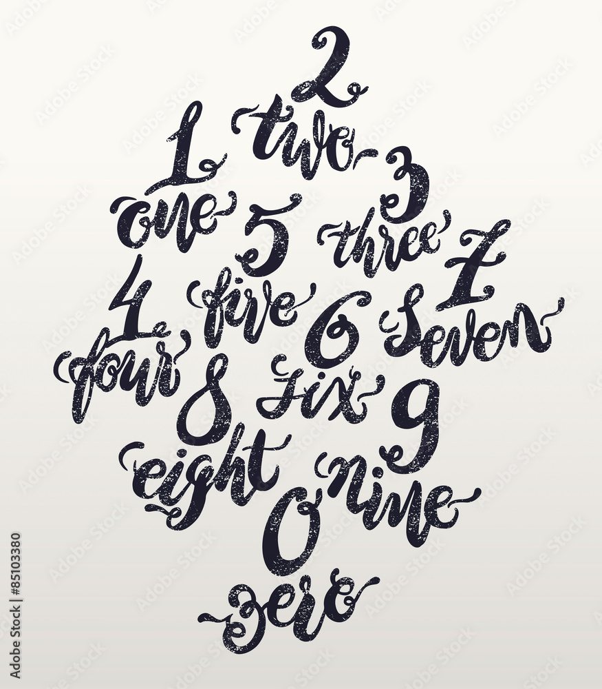 Alphabet numbers, hand-drawn doodle sketch. Vector Eps10 illustr