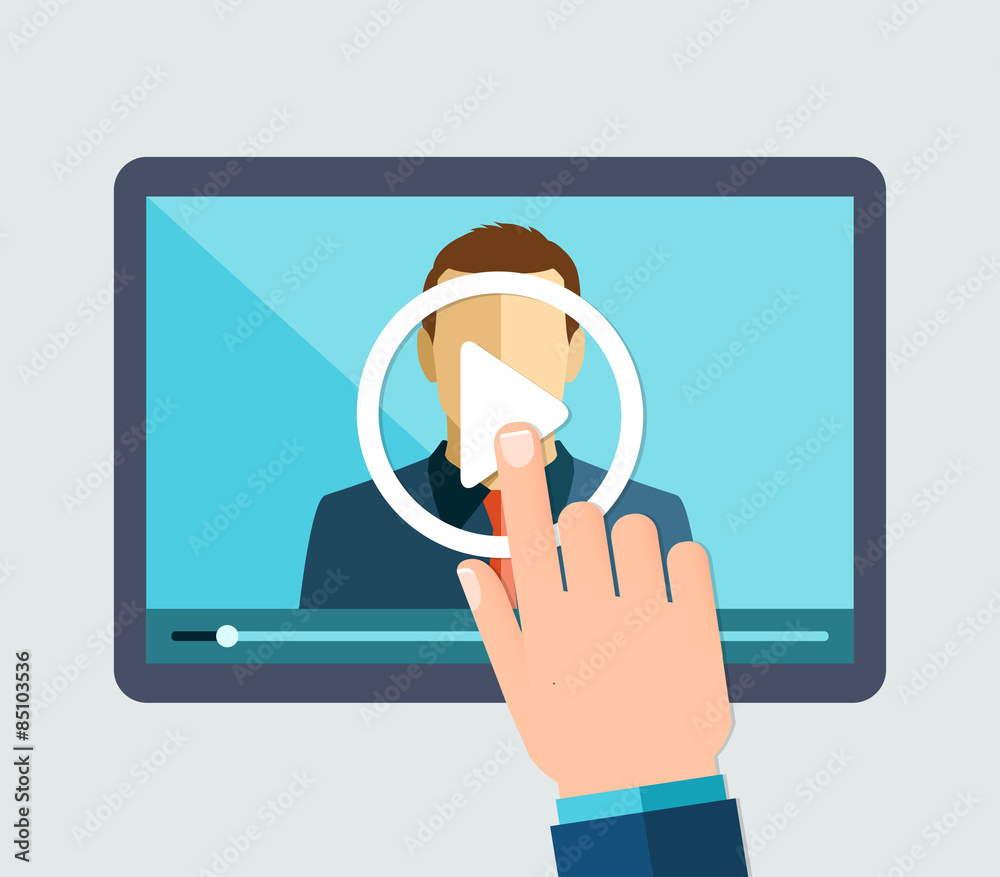 Vector flat illustration of webinar, online conference. Vector flat illustration of webinar, online conference.