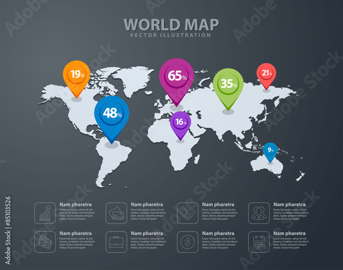 World map infographic template. Vector
