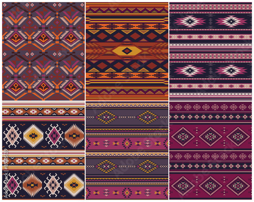 Set of 6 native american vector seamless patterns 