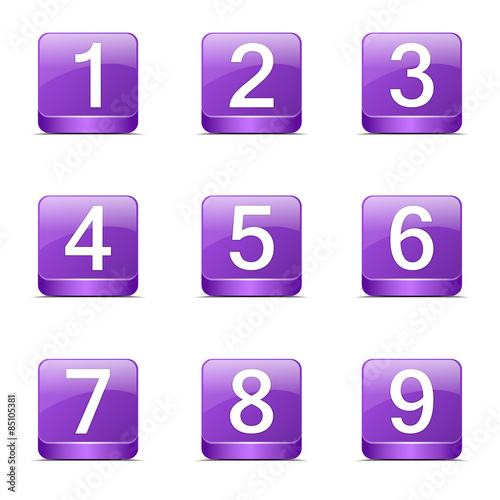 Numbers Counting Square Vector Violet Icon Design Set