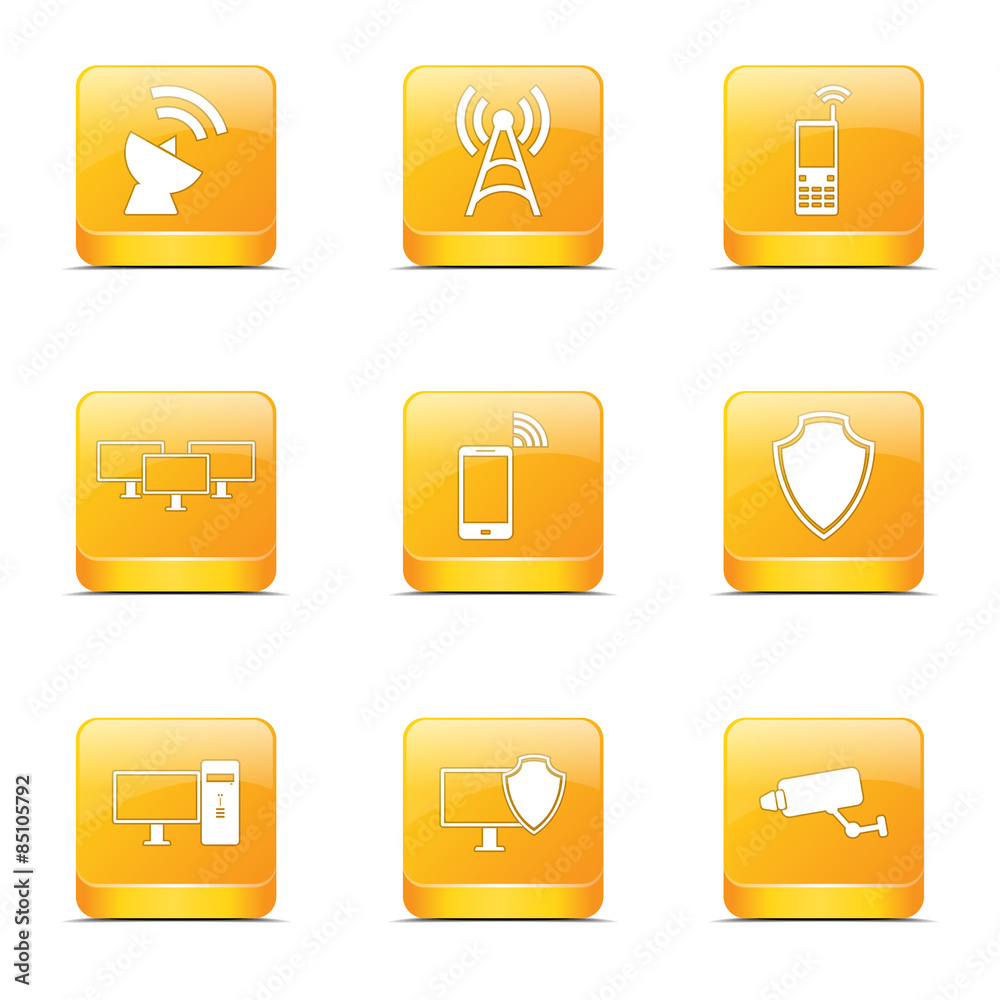 Telecom Communication Square Vector Yellow Icon Design Set Stock Vector |  Adobe Stock