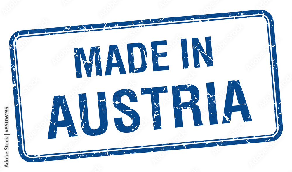 made in Austria blue square isolated stamp