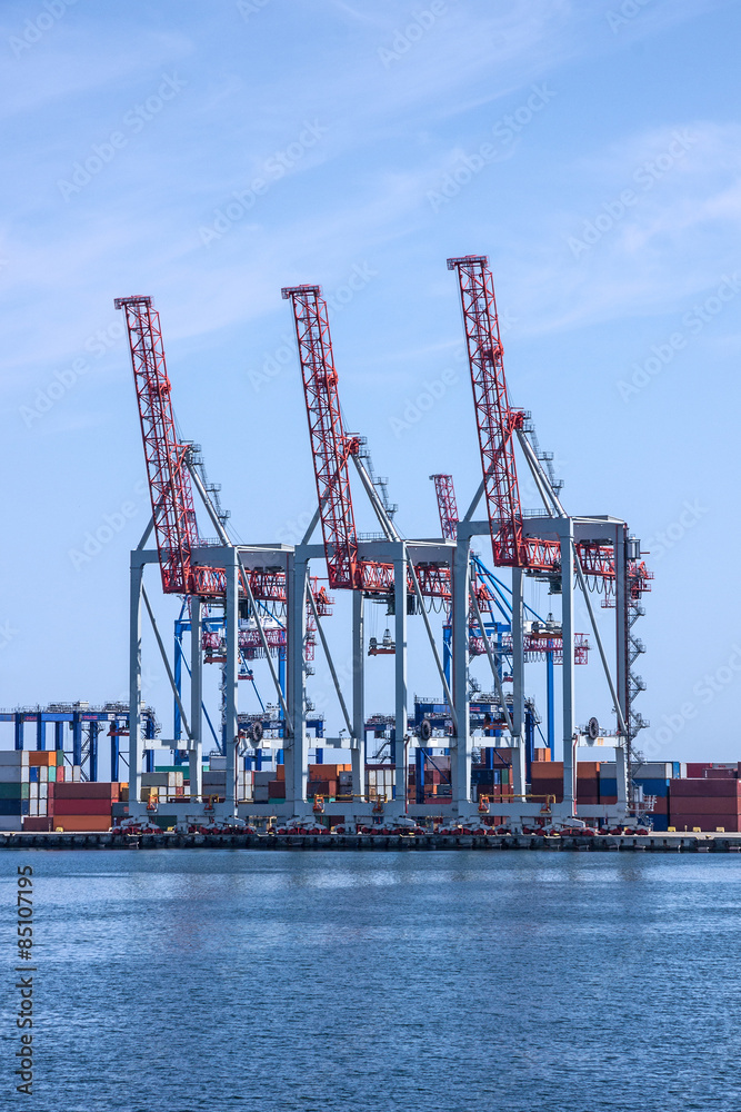 Port cranes in sea port, Odessa, Ukraine