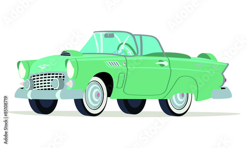 Caricatura Ford  Thunderbird convertible verde vista frontal y lateral