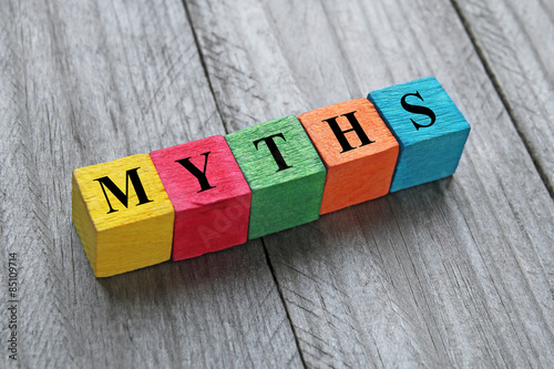 word myths on colorful wooden cubes photo