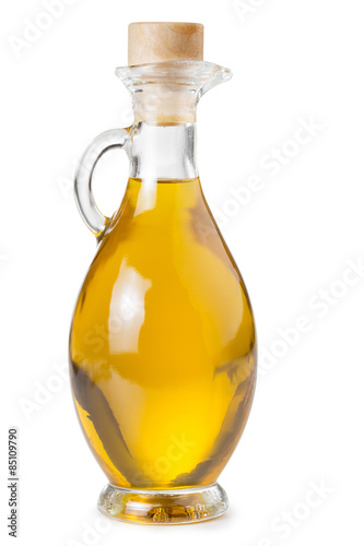 carafe of olive oil isolated on white