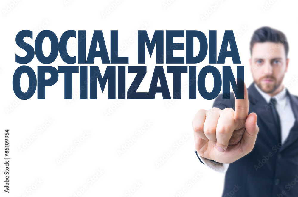 Business man pointing the text: Social Media Optimization