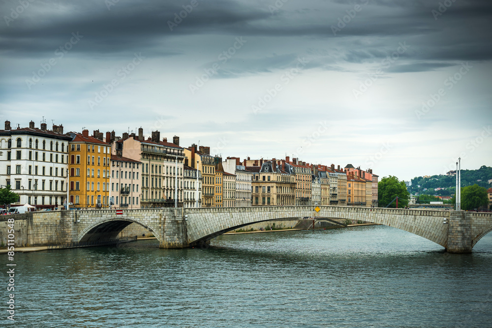 Fototapeta premium view from Sona river, Lyon, France