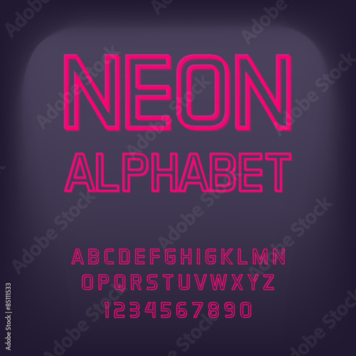 Neon font. Vector illustration.