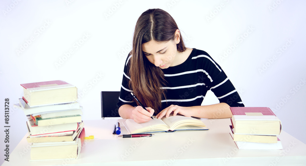 Happy student reading book for college Happy student reading book for college