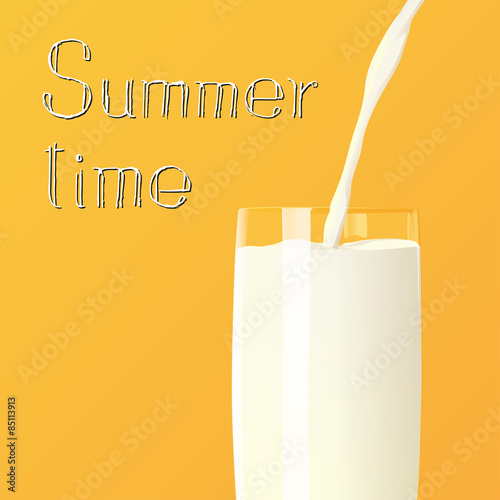 Summer time milk poured in to the glass