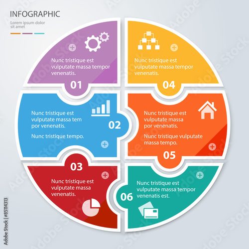 Vector circle puzzle pieces template for infographic.