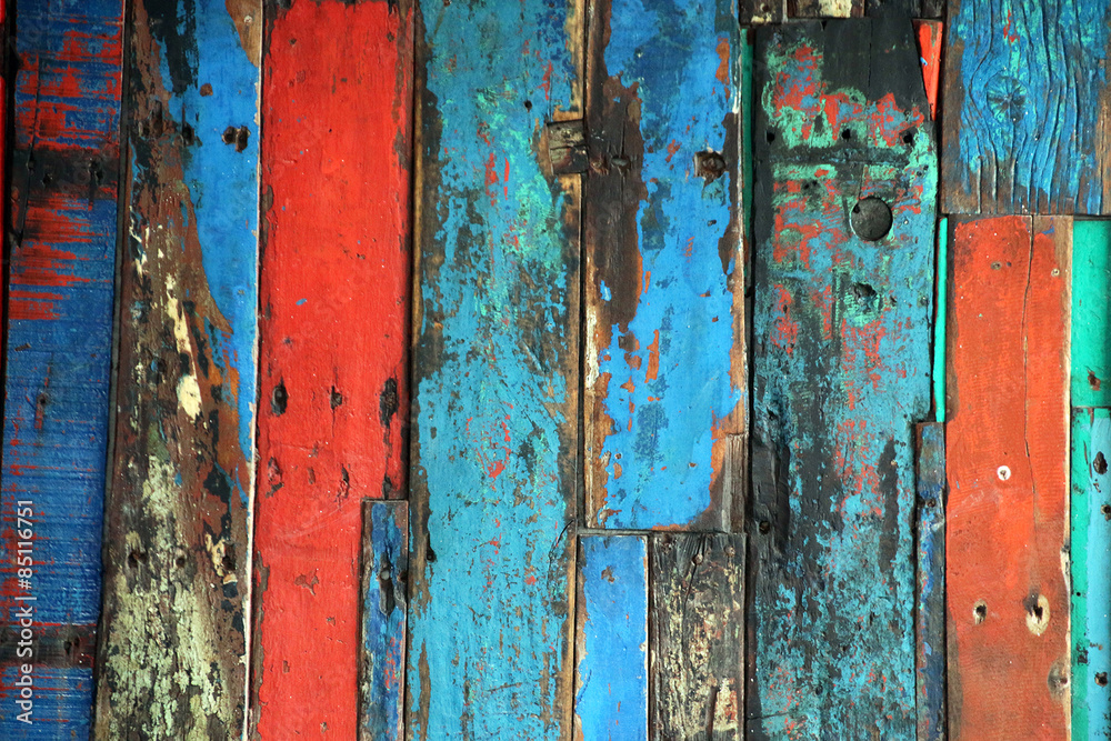 Brightly Colored Panels of Weathered Wooden Boards Brightly Colored Panels of Weathered Wooden Boards