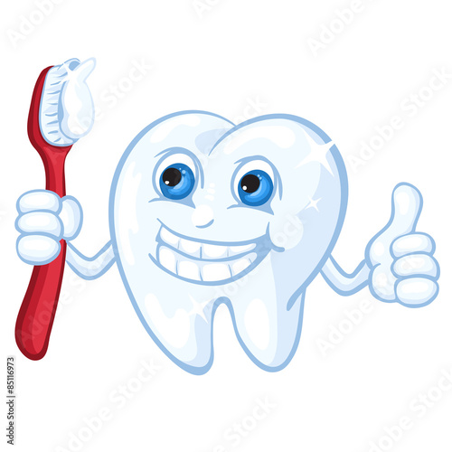 Cute cartoon tooth and toothbrush