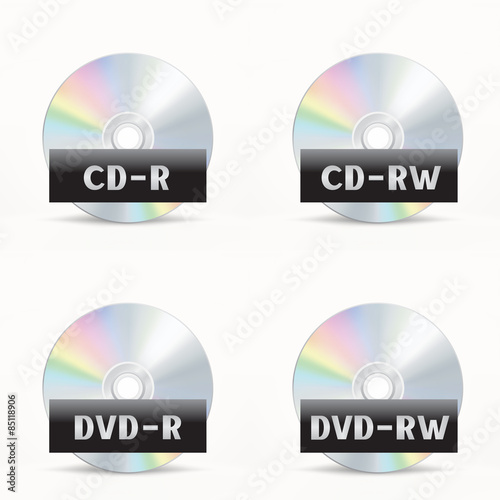 The CD-DVD disc icon set on the white background