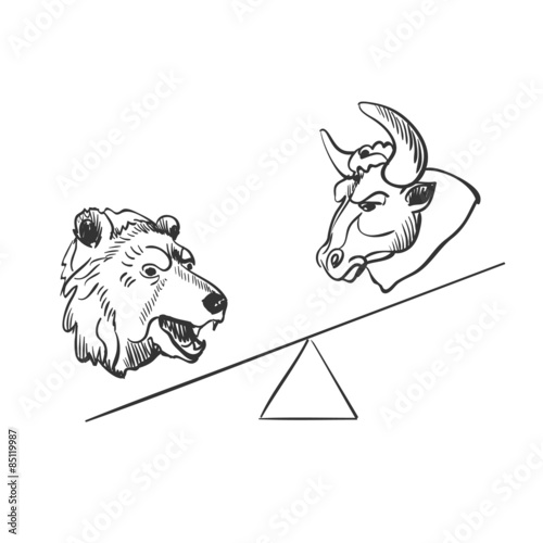bull and bear financial doodle icons
