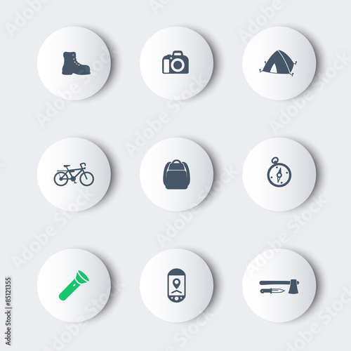 Hiking, Camping round modern icons, vector, eps10