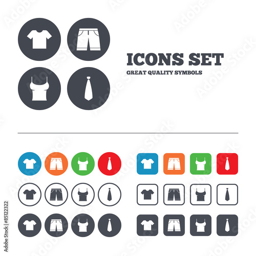 Clothes signs. T-shirt and pants with shorts.