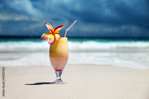fresh fruit juice on a tropical beach