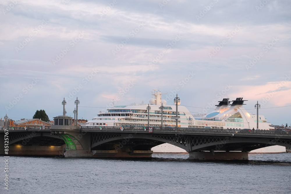 Landscape with the image of bridge from the Neva river in St. Petersburg, Russia,