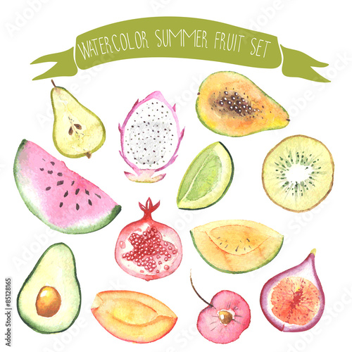 Watercolor vector fresh sweet fruits set