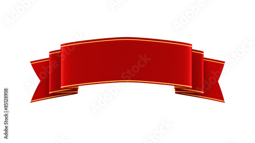 3D illustration of shiny red ribbon with gold strips