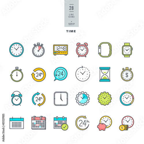 Set of line modern color icons on the theme of time