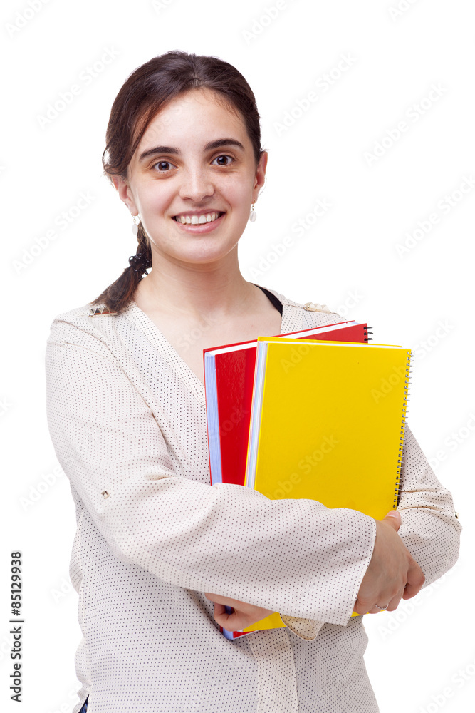Smiling young female student isolated on white background Smiling young female student isolated on white background