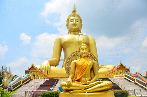 buddha temple color yellow big background wall gold statue Asian peace art