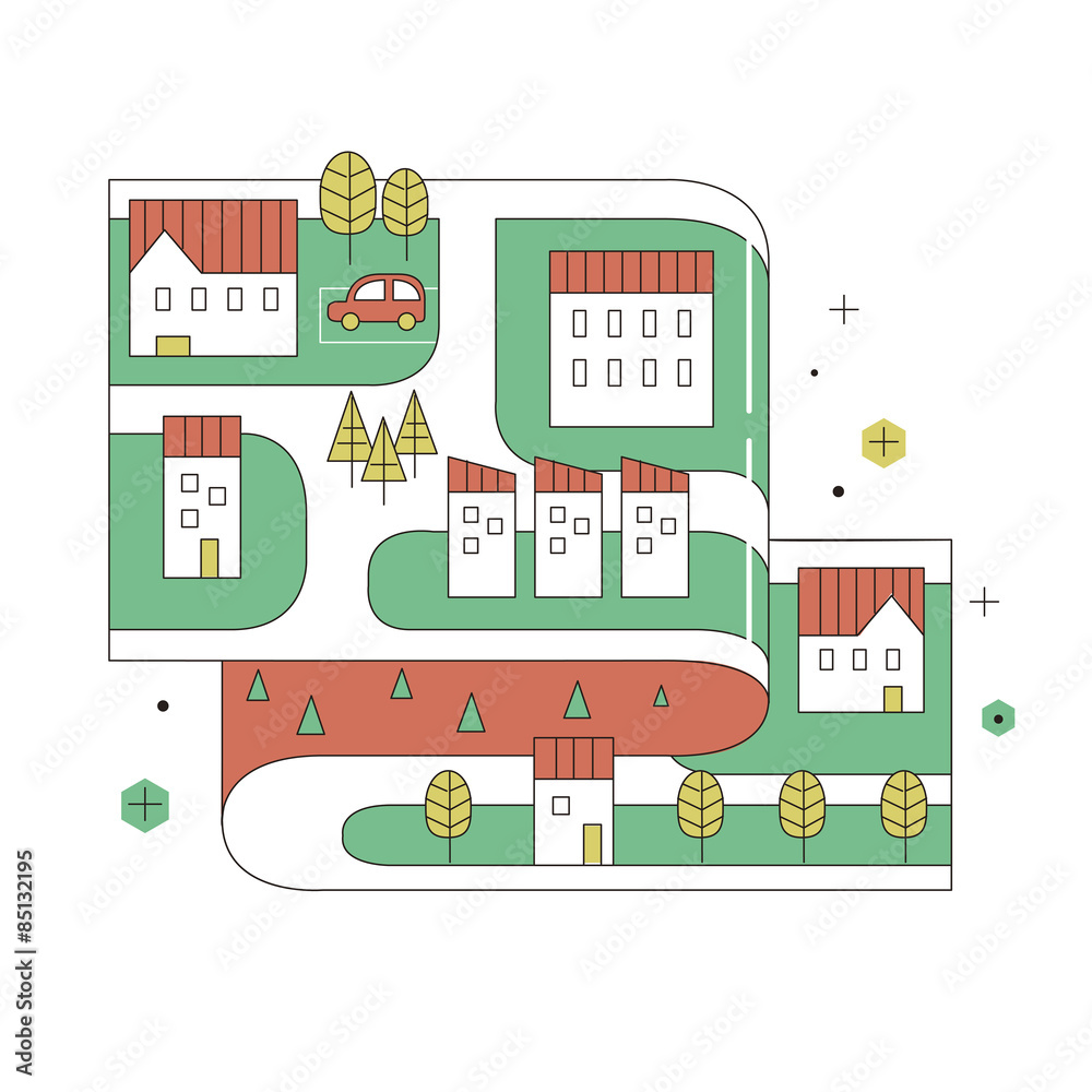 street map of small town in thin line design street map of small town in thin line design