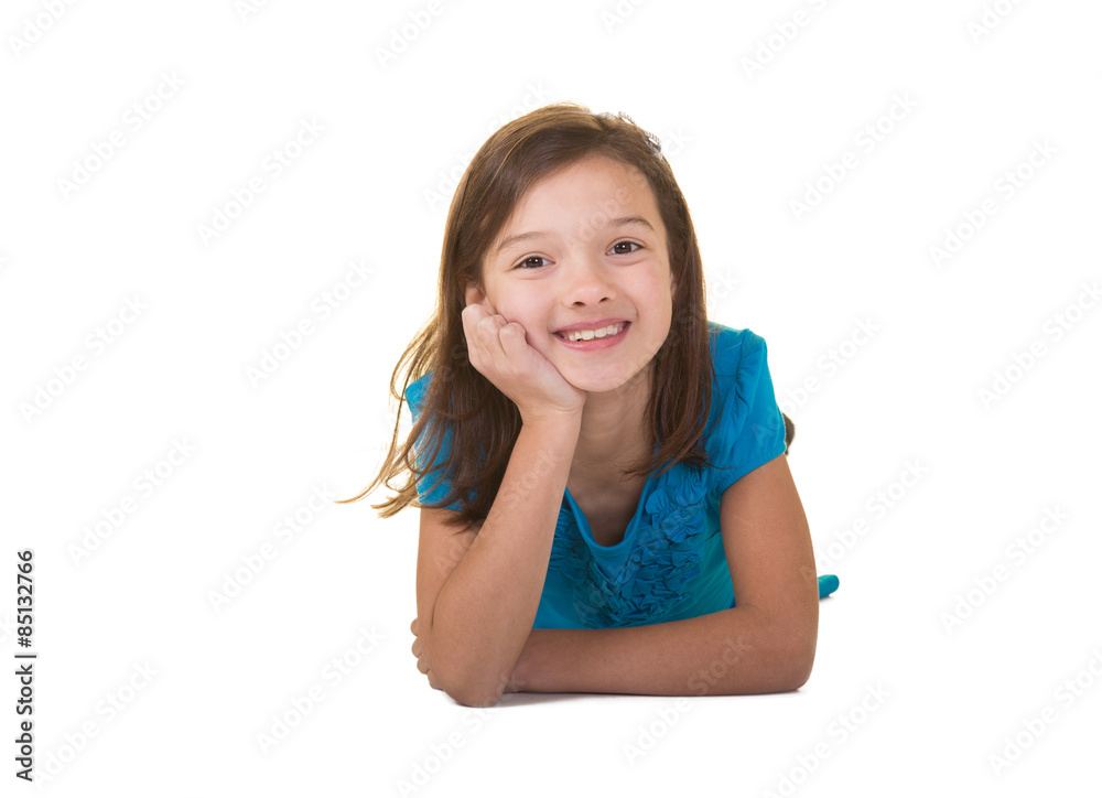 Portrait of a cute school aged little girl isolated on white Portrait of a cute school aged little girl isolated on white